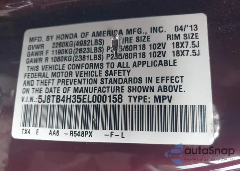 2014 Acura Rdx from USA, damaged, VIN 5J8TB4H35EL000158